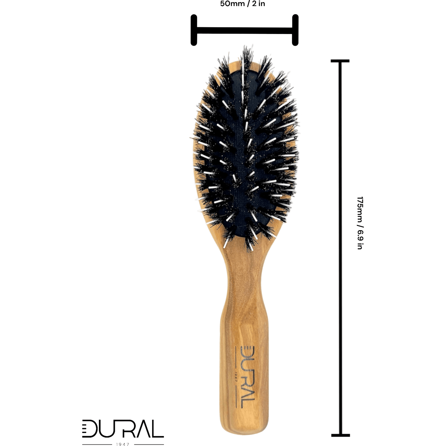 Dural Olive wood rubber cushion hair brush with boar bristles and nylon