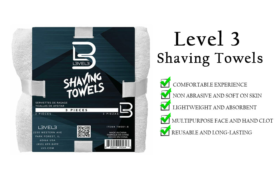 L3VEL3 White Shaving Towels -3 Pack