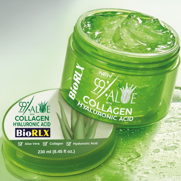 BioRLX 99% Aloe Vera Gel Collagen Hyaluronic Acid 230ml 8.45 fl oz JAR