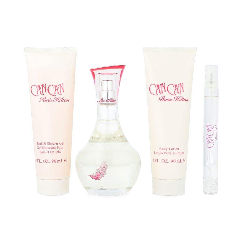 Can Can by Paris Hilton for Women - 4 Pc Gift Set 3.4oz EDP Spray, 0.34oz EDP Spray, 3oz Body Lotion, 3oz Bath and Shower Gel