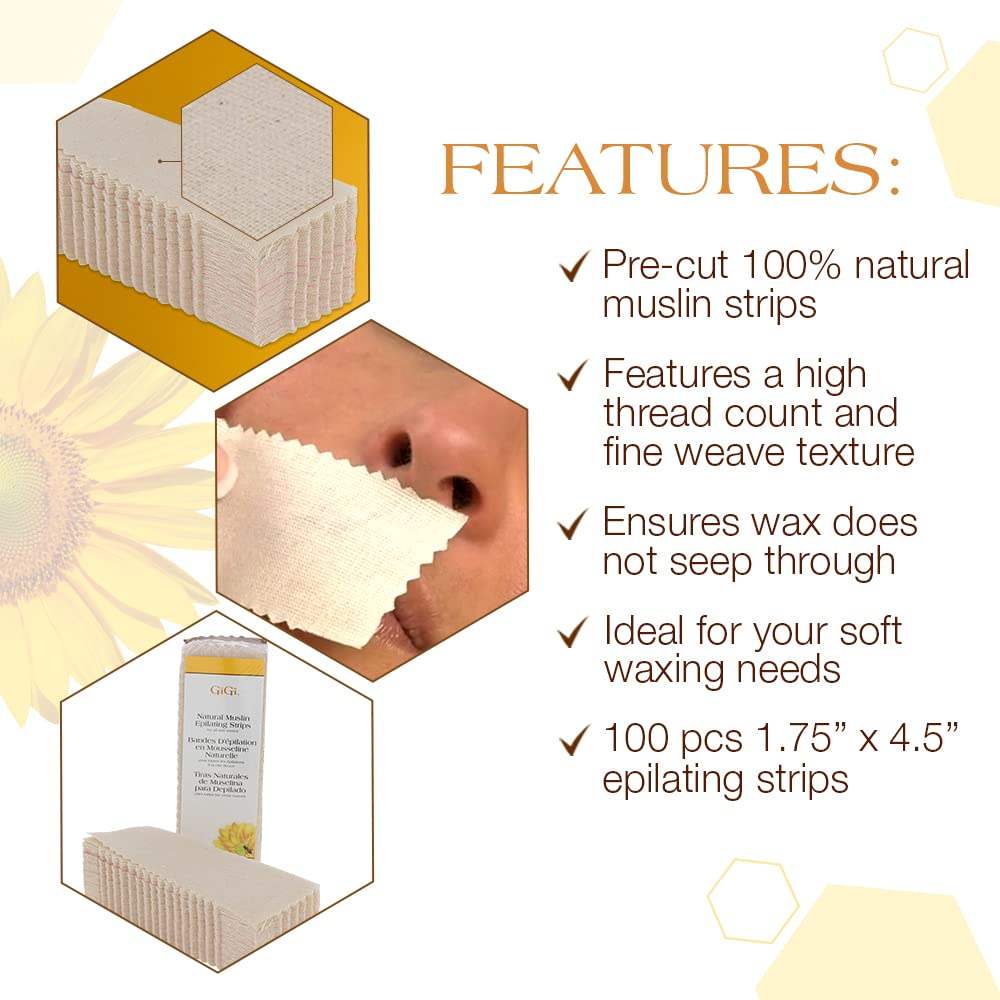 Gigi Small Natural Muslin Strips-100Pk