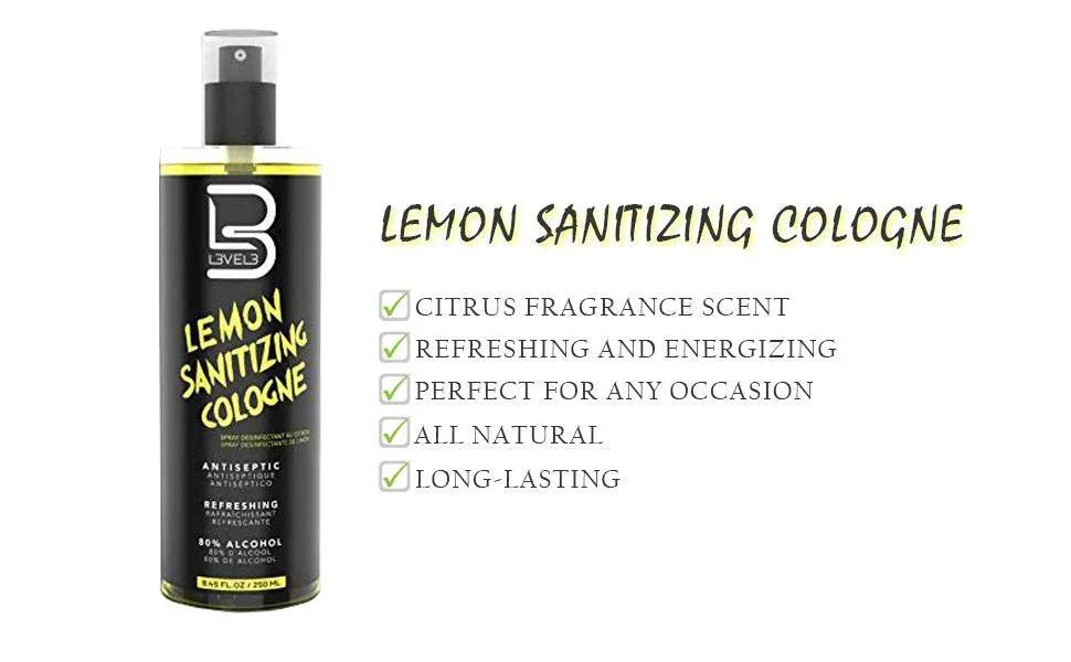 L3VEL3 Lemon Disinfecting Cologne for Men, Shaving Cologne, 250ml / 8.45 oz