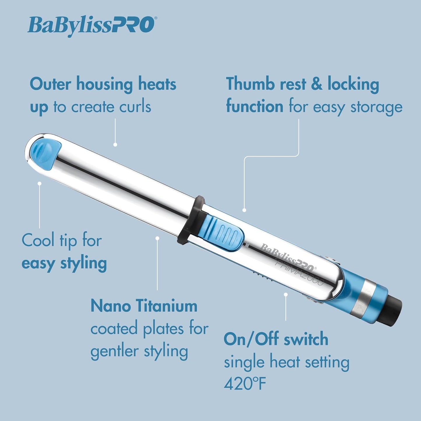 BaBylissPRO Nano Titanium Prima2000 ¾" Stainless Steel Mini Iron