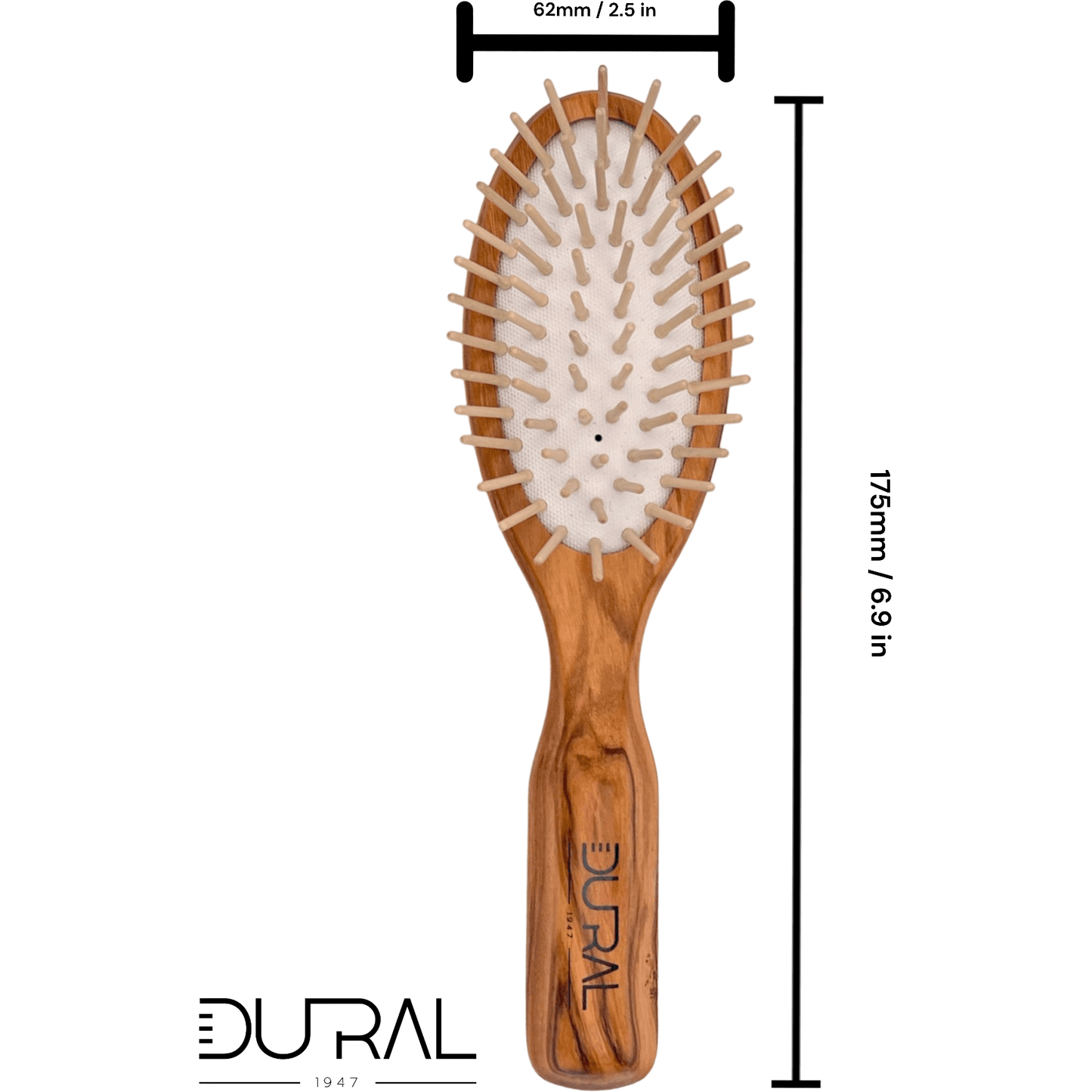 Dural Olive Wood Rubber Cushion Hair Brush with Wooden Pins