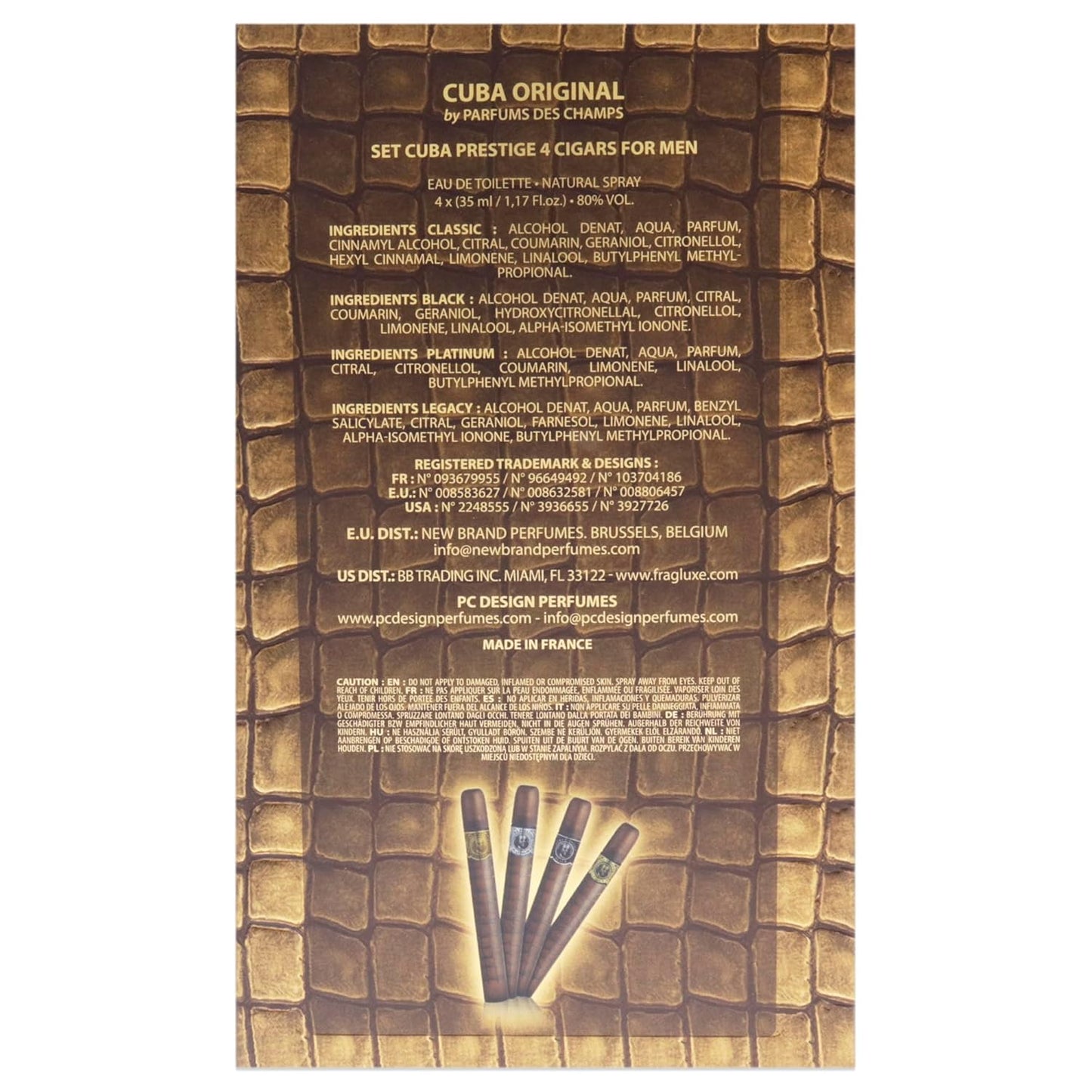 Cuba America by Cuba for Men - 4 Pc Gift Set 1.17oz EDT Spray Black, 1.17oz EDT Spray Green, 1.17oz EDT Spray Brown, 1.17oz EDT Spray Grey