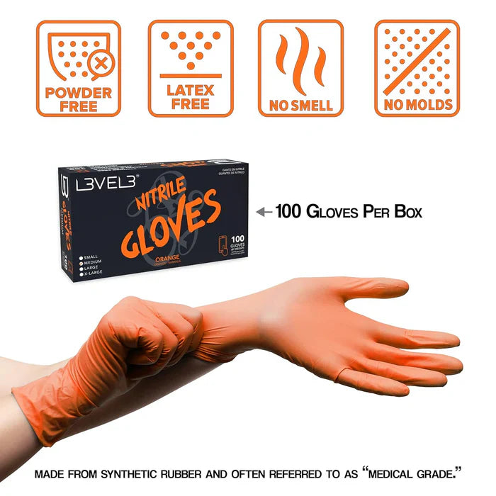 LV3 Nitrile Gloves 100ct Orange X-Large