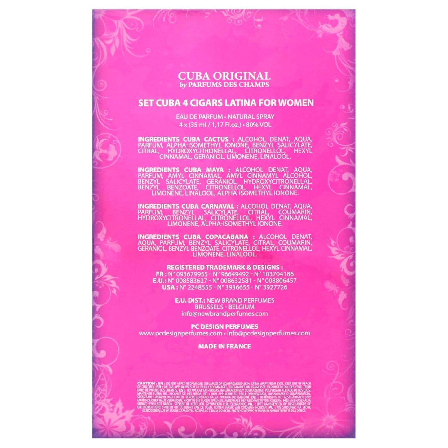 Cuba Latino Collection by Cuba for Women - 4 Pc Gift Set 1.17oz Cuba Copacabana EDP Spray, 1.17oz Cuba Maya EDP Spray, 1.17oz Cuba Carnaval EDP Spray, 1.17oz Cuba Cactus EDP Spray