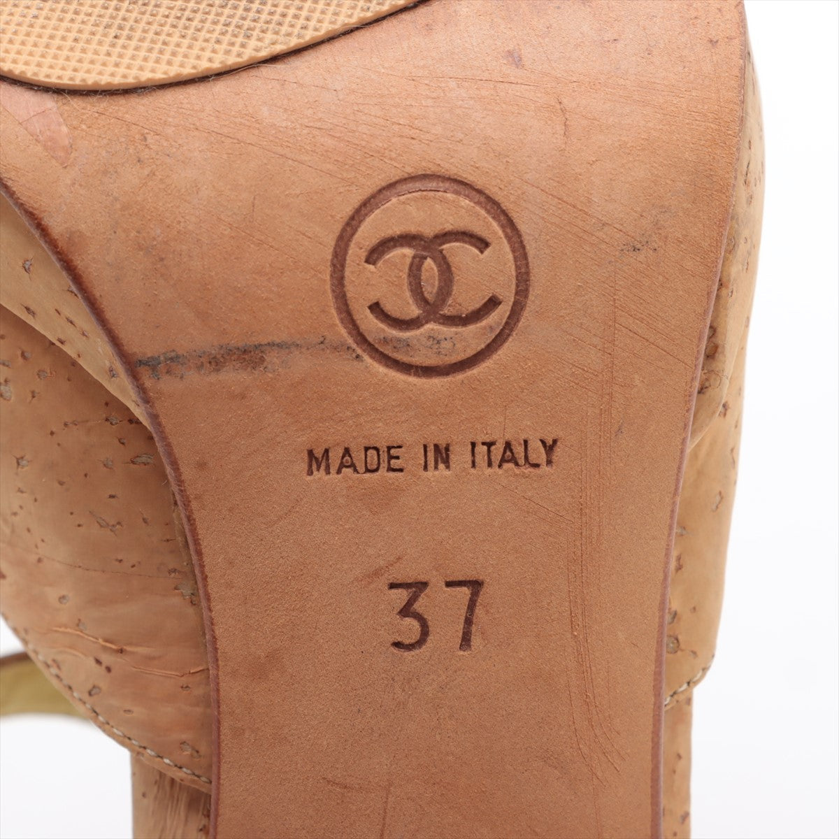 Chanel Strap Wine Cork Sandal Beige