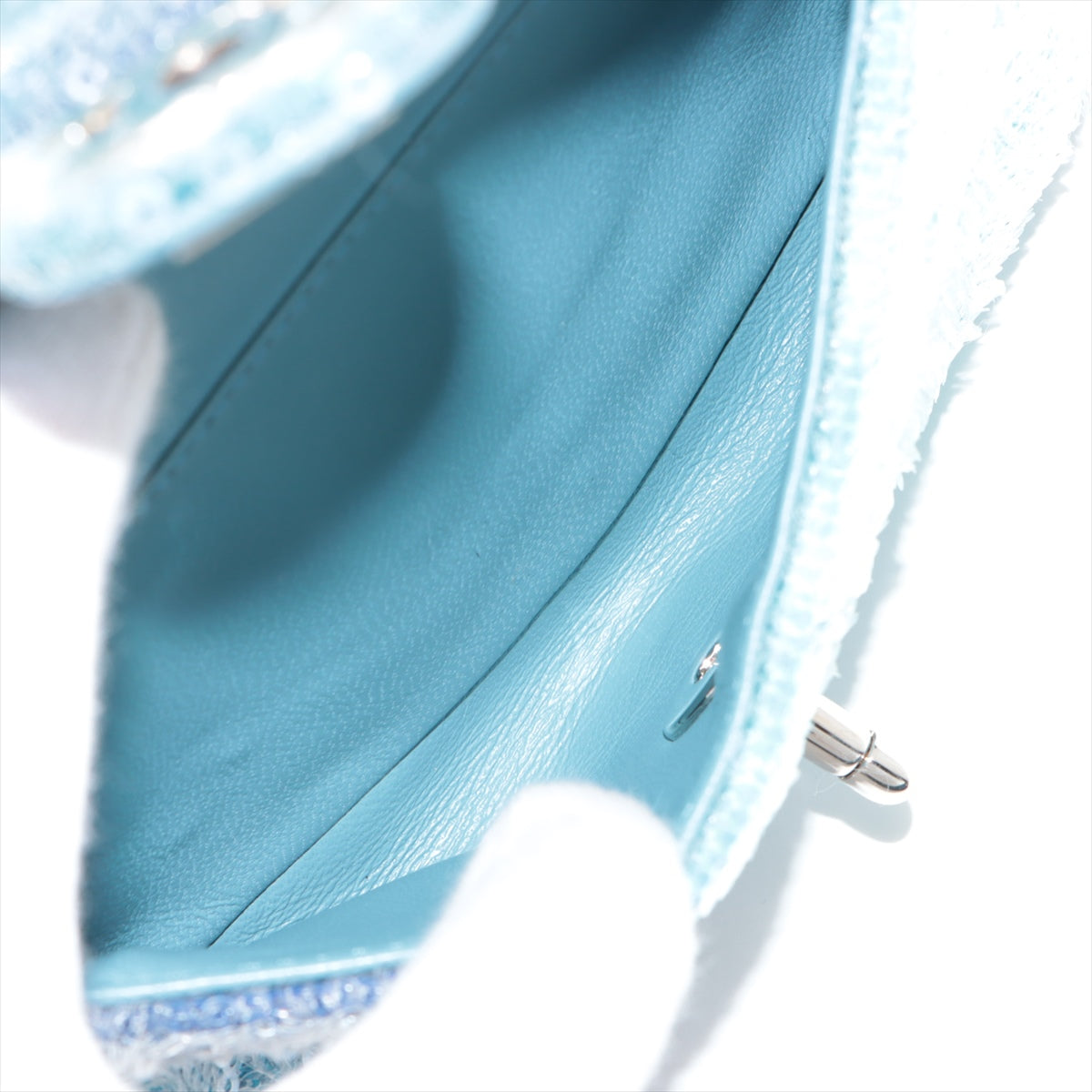 Chanel CC Logo Waterfall Sequins Leather Chain Backpack Light Blue