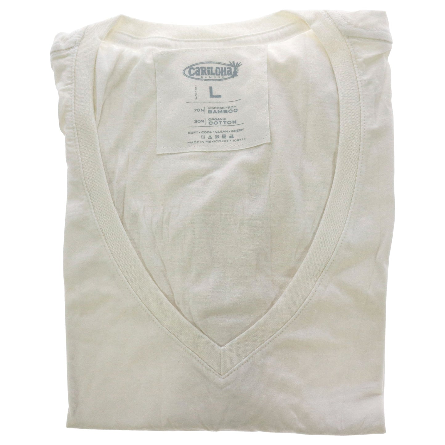 Bamboo V-Neck Tee - White by Cariloha for Women - 1 Pc T-Shirt (L)