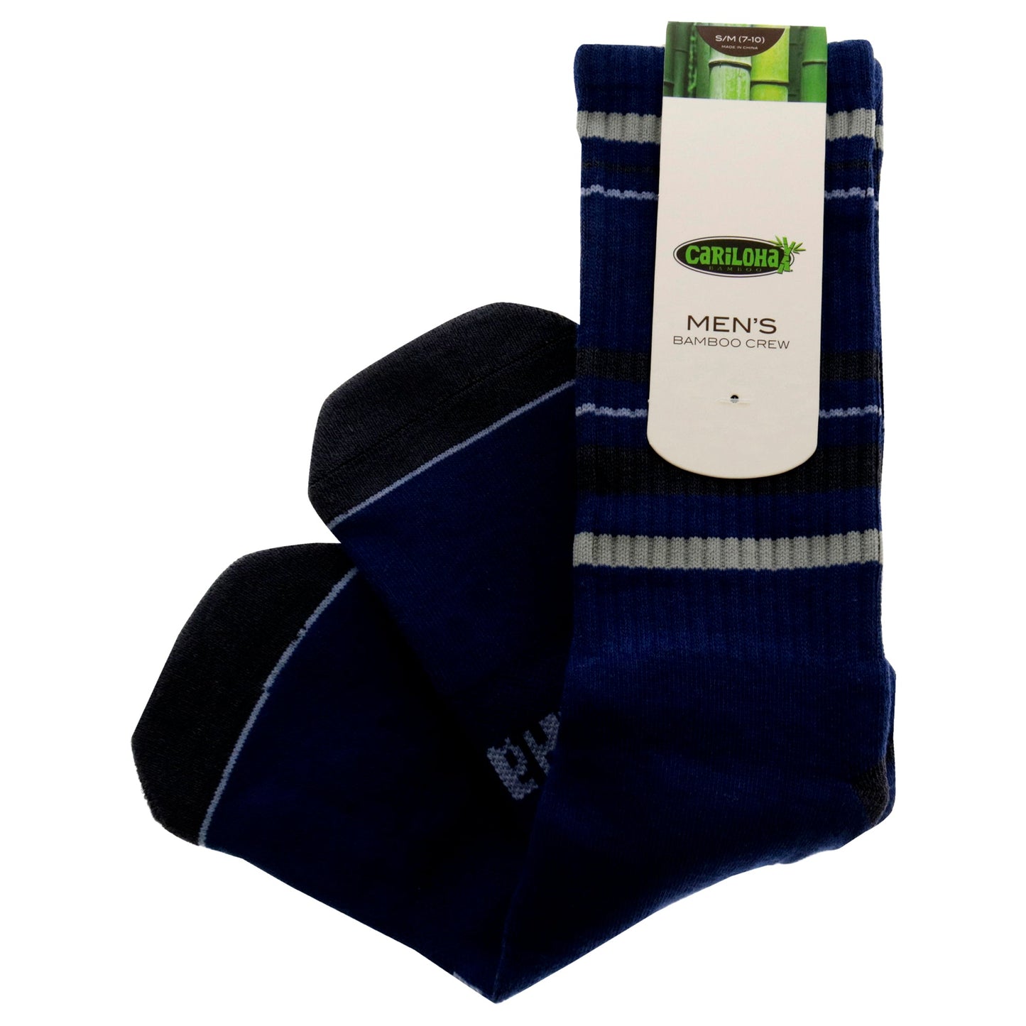 Bamboo Striped Crew Socks - Navy by Cariloha for Men - 1 Pair Socks (S/M)