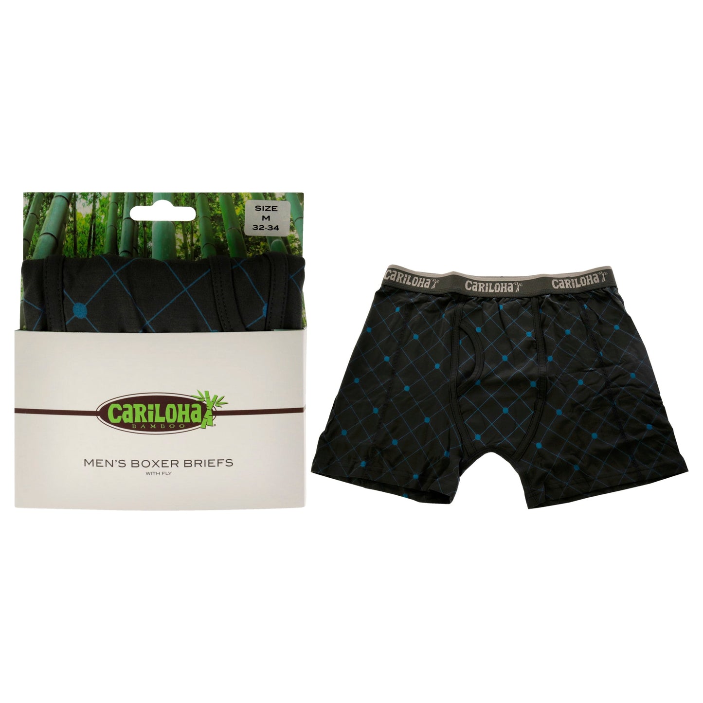 Bamboo Boxer Briefs - Carbon Argyle by Cariloha for Men - 1 Pc Boxer (M)