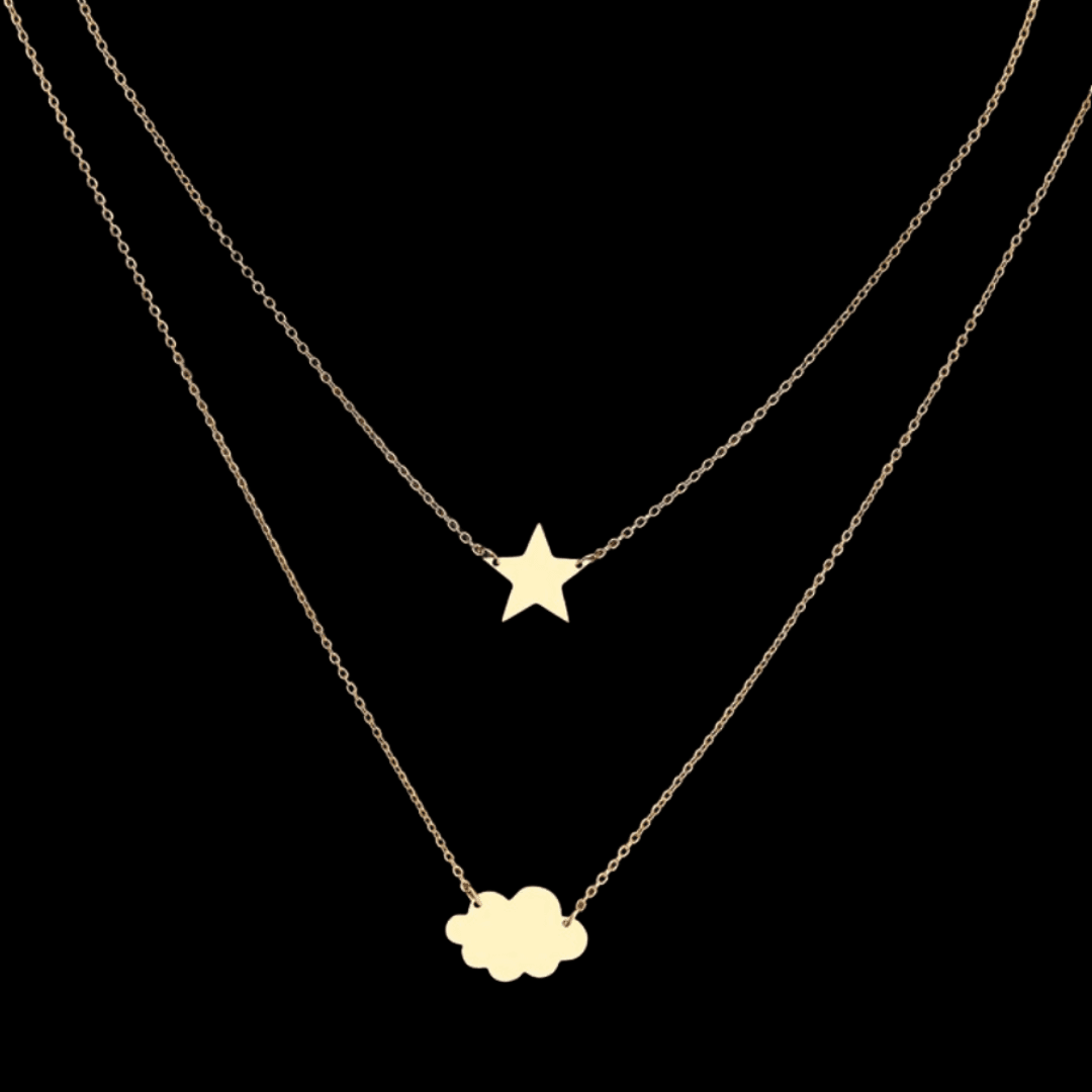 Star, Cloud Necklace - Gold