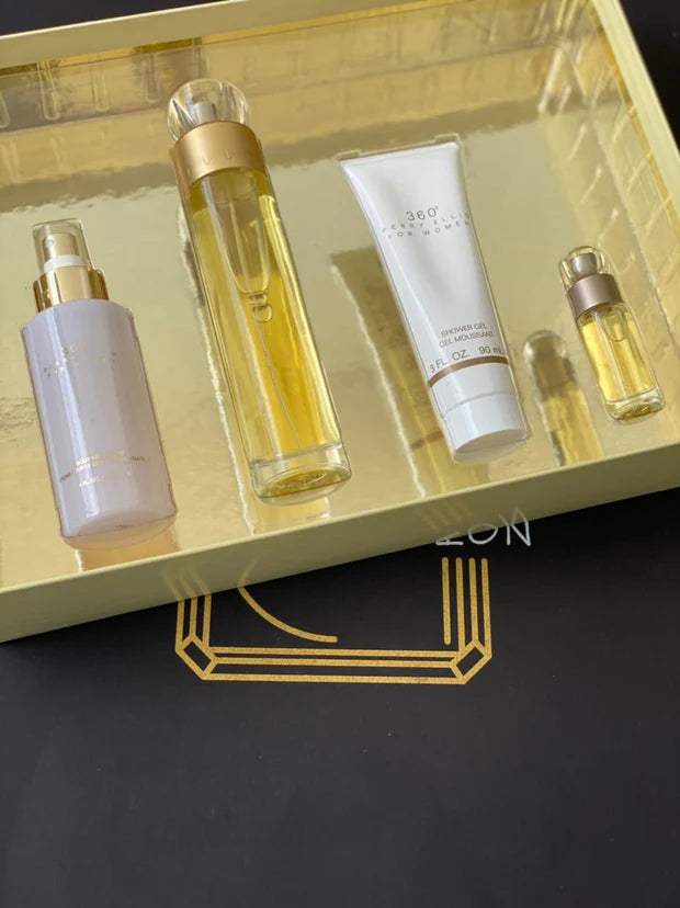 360 by Perry Ellis for Women - 4 Pc Gift Set 3.4oz EDT Spray, 4oz Body Mist Spray, 3oz Shower Gel, 0.25oz EDT Spray