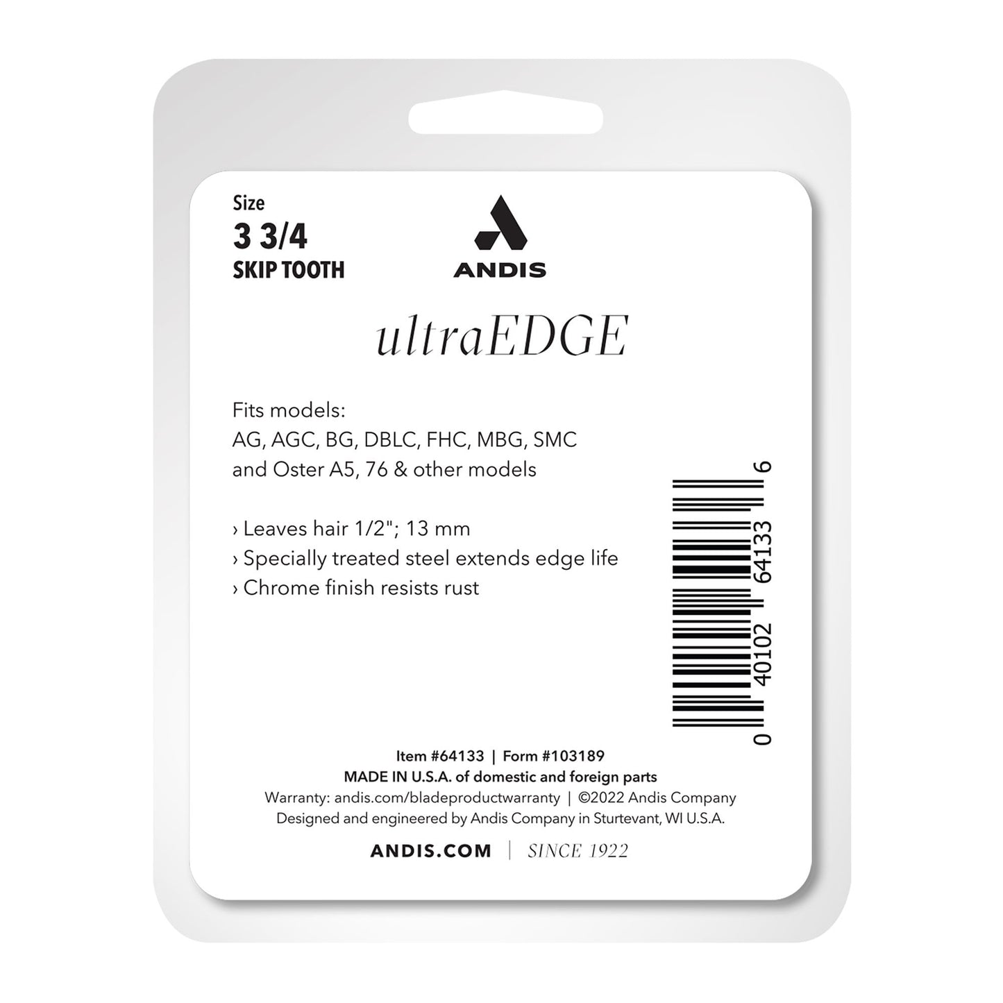 Andis UltraEdge Detachable Blade, Size 3 3/4 Skip Tooth