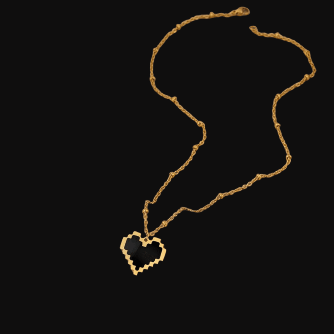 Pixel Heart Necklace - Gold