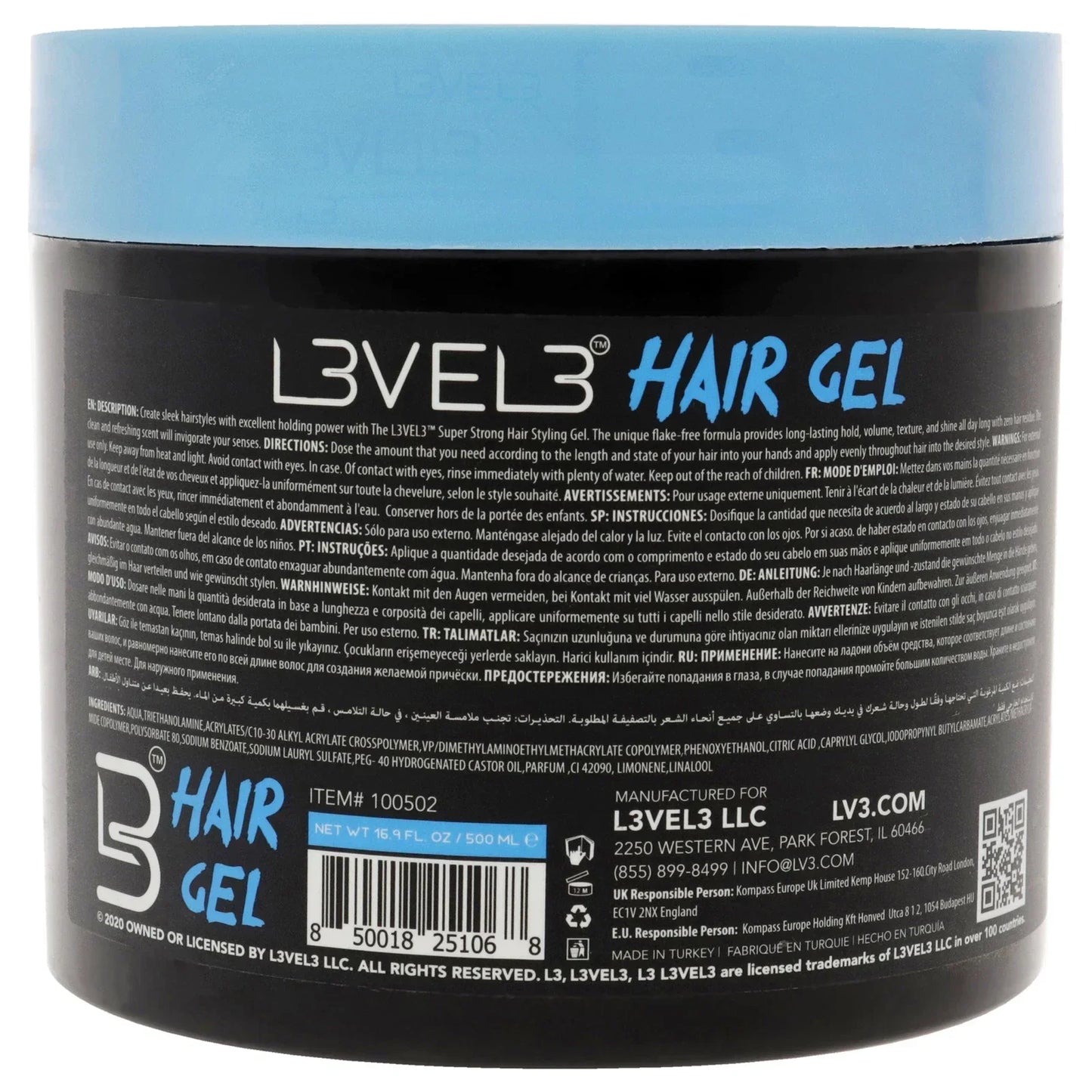 L3VEL3 Hair Styling Gel 500ml / 16.9 oz