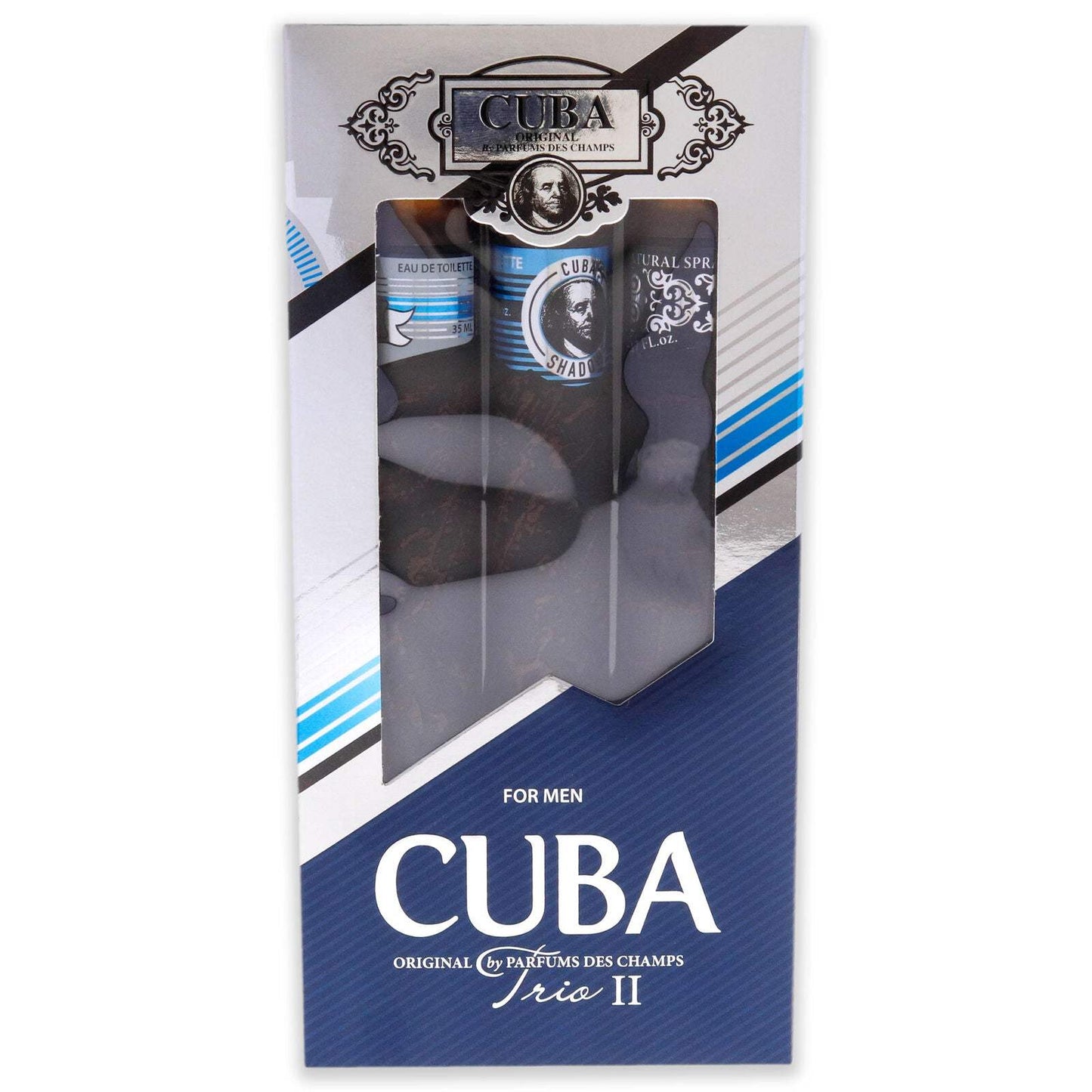Cuba Trio 2 by Cuba for Men - 3 Pc Gift Set 1.17oz Cuba Winner EDT Spray, 1.17oz Cuba Shadow EDT Spray, 1.17oz Cuba Prestige Black EDT Spray