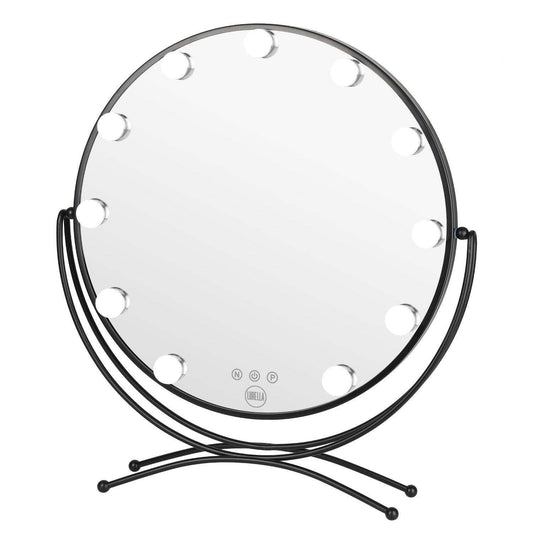 11 Bulb Round Vanity Mirror - Jet Black - BarberSets