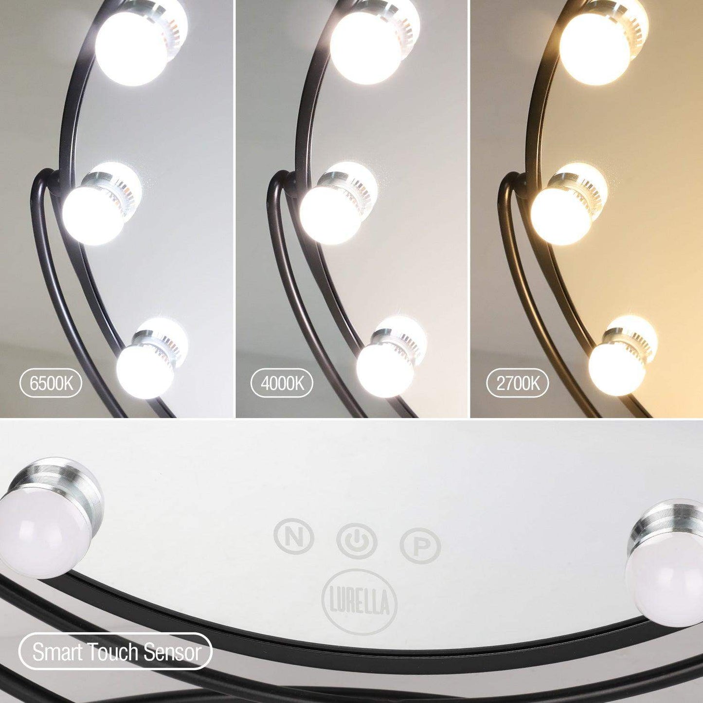 11 Bulb Round Vanity Mirror - Jet Black - BarberSets