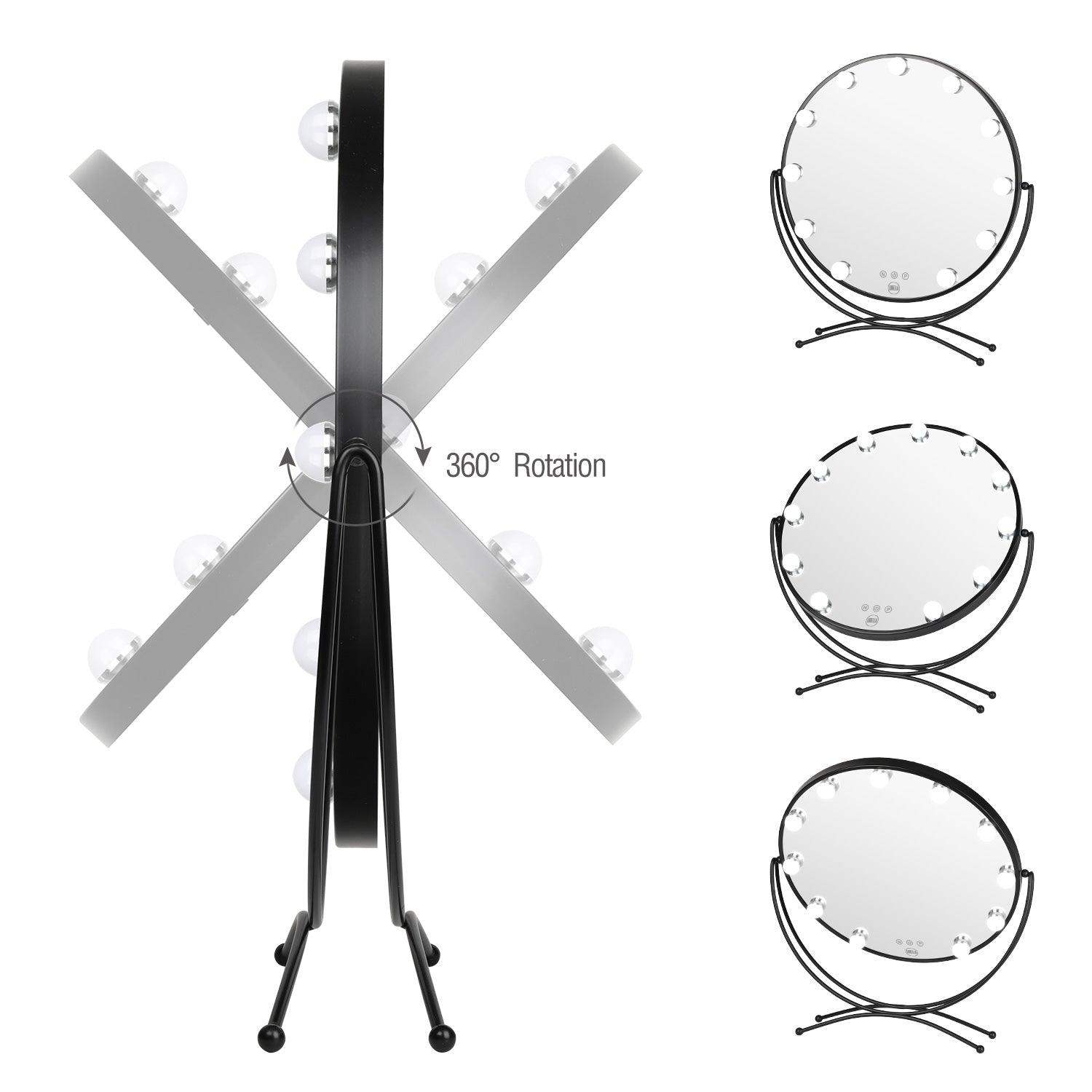 11 Bulb Round Vanity Mirror - Jet Black - BarberSets