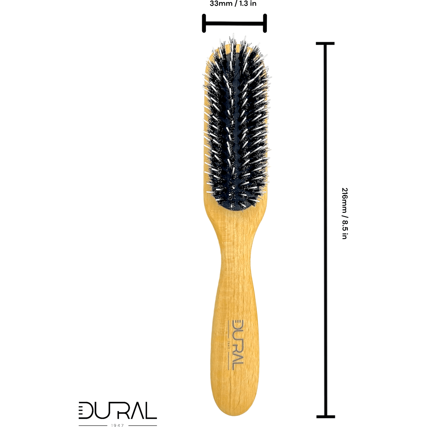 Dural Beech wood rubber cushion hair brush with boar bristles and nylon pins