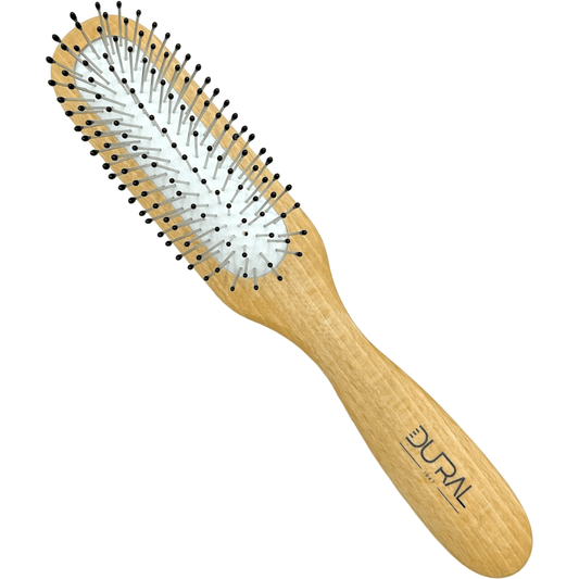 Dural Beech wood rubber cushion hair brush with steel pins and ball tips