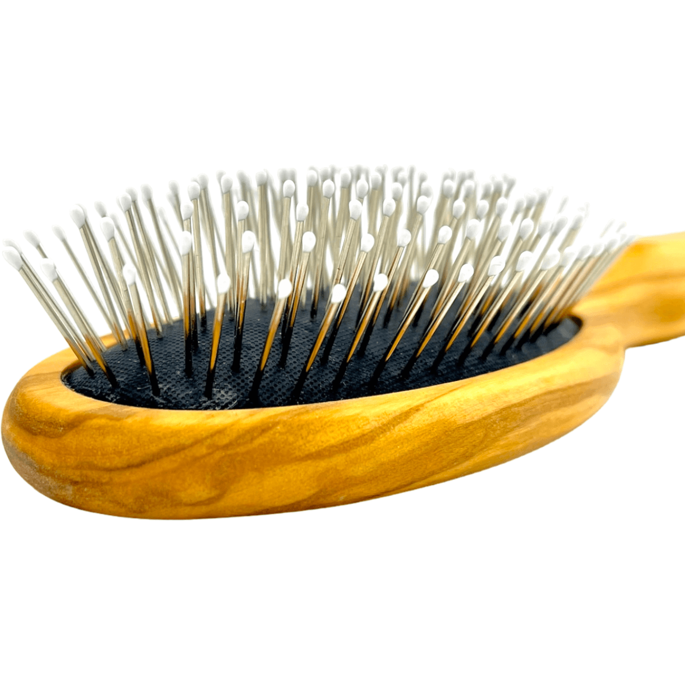 Dural Olive wood rubber cushion hair brush with steel pins and ball tips