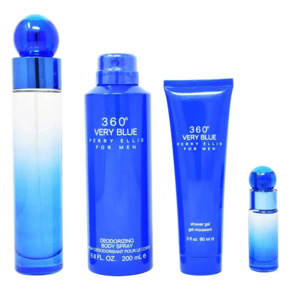 360 Very Blue by Perry Ellis for Men - 4 Pc Gift Set 3.4oz EDT Spray, 7.5ml EDT Spray, 6.8oz Body Spray, 3oz Shower Gel