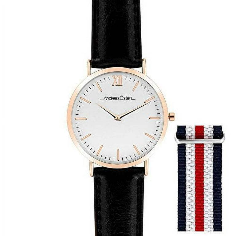 AO-101 Silver-Black Leather Strap Watch by Andreas Osten for Unisex - 1 Pc Watch