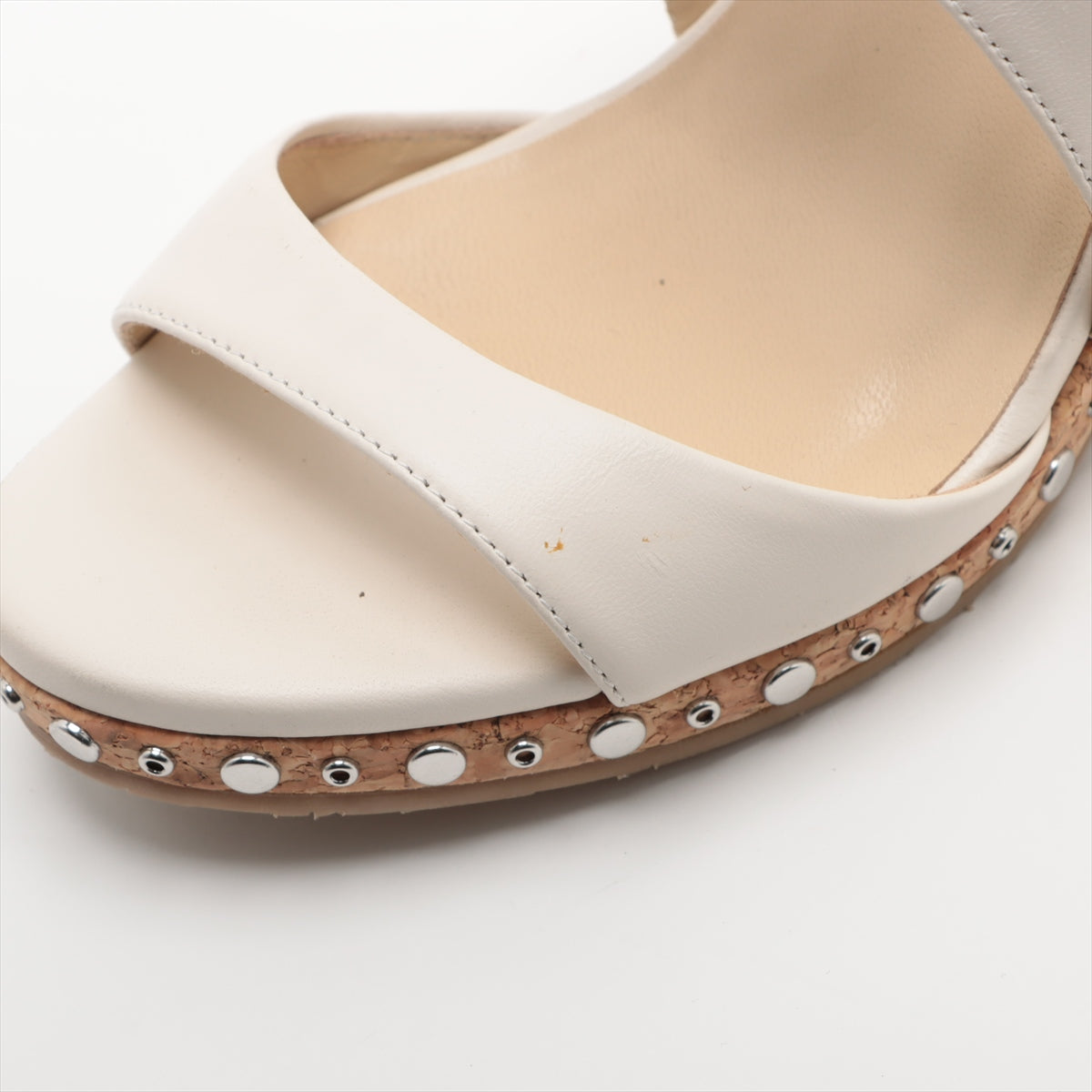 Jimmy Choo Leather Wedge Studs Sandal Ivory