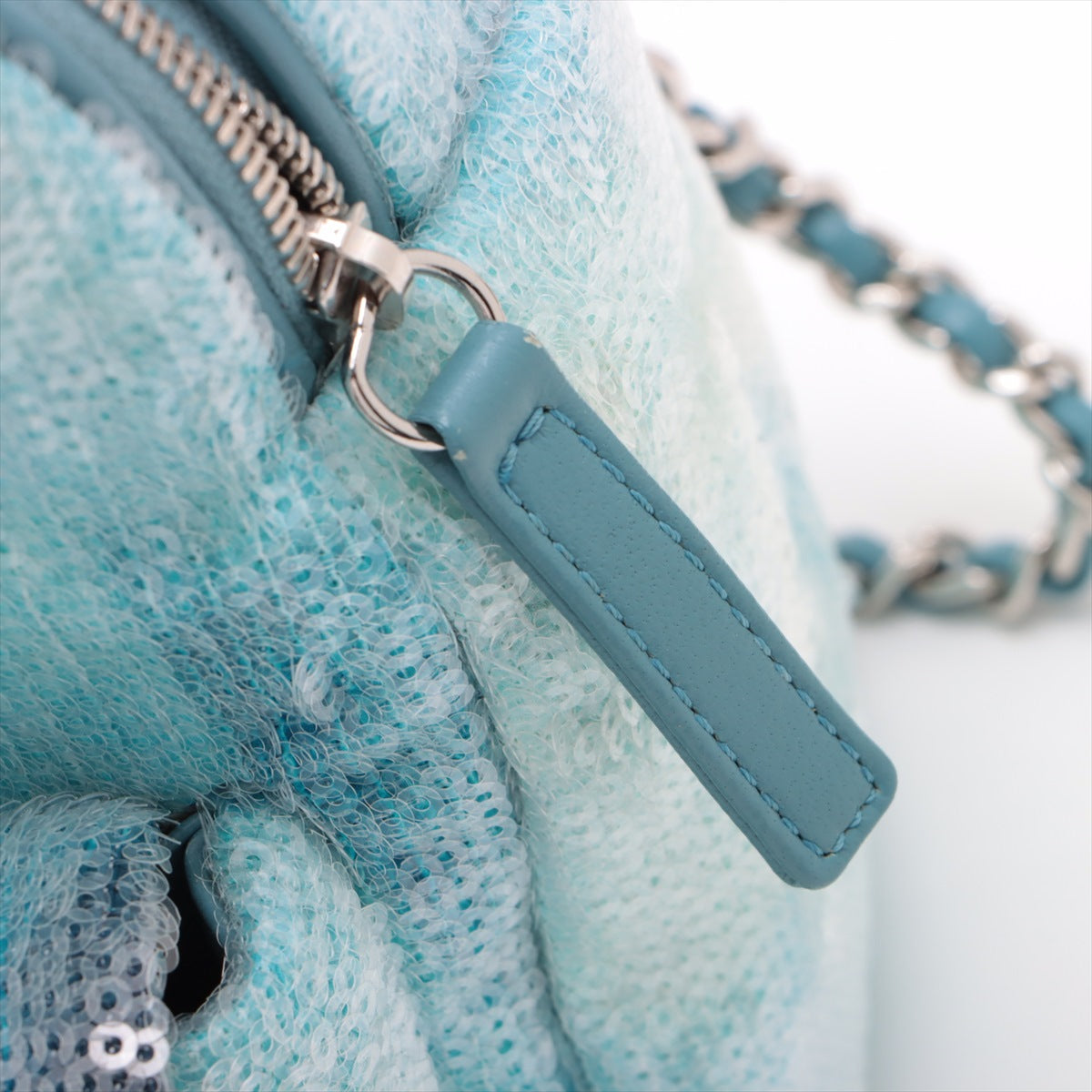 Chanel CC Logo Waterfall Sequins Leather Chain Backpack Light Blue