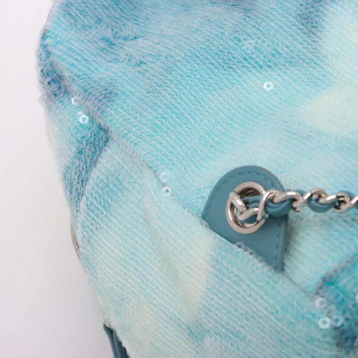 Chanel CC Logo Waterfall Sequins Leather Chain Backpack Light Blue