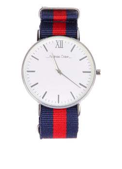 AO-61 Somand - Silver/Navy Blue-Red Nylon Strap Watch by Andreas Osten for Women - 1 Pc Watch