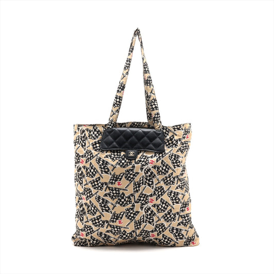 Chanel Racer Flag Print Canvas Tote Bag Beige