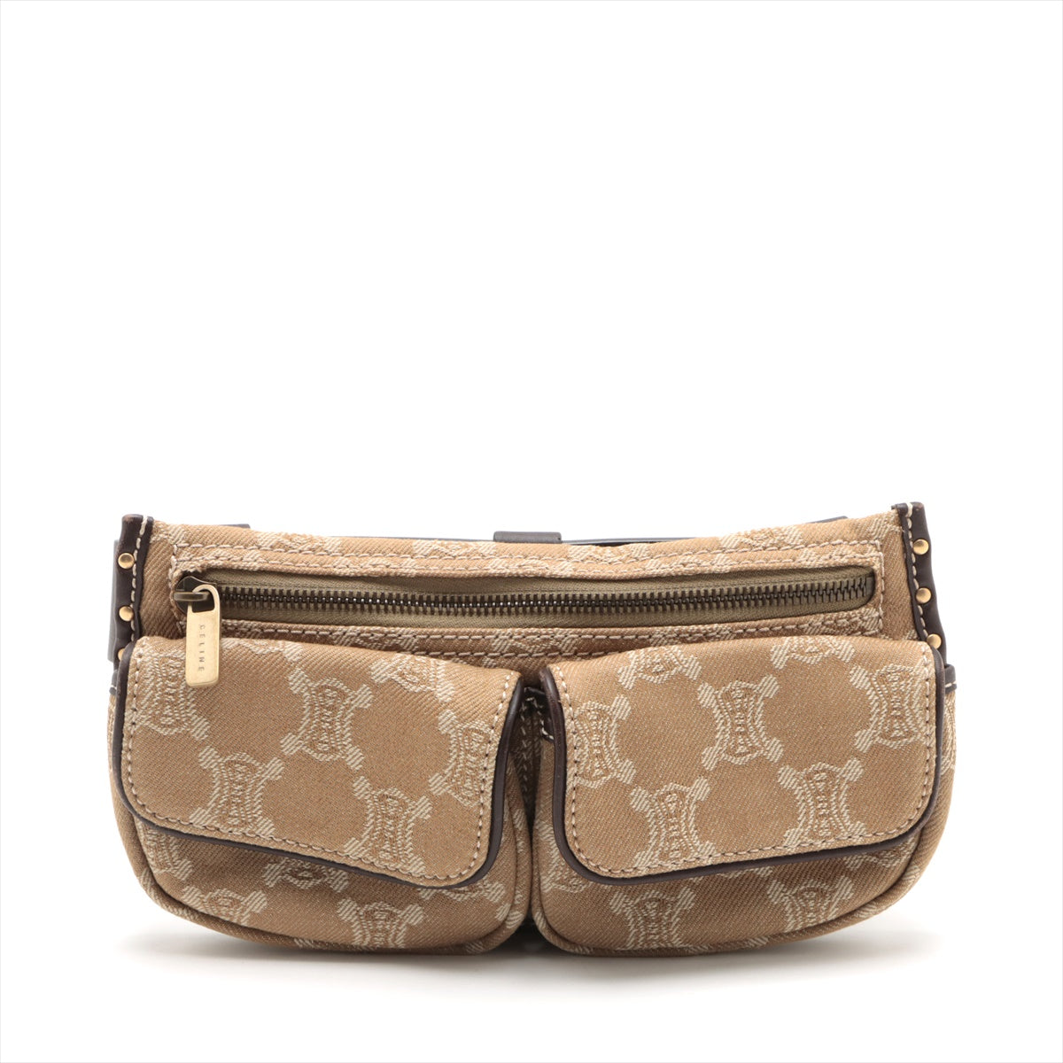 Celine Triomphe Canvas & Leather Vintage Waist Bag Beige
