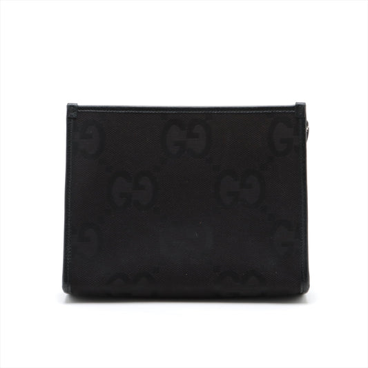 Gucci Jumbo GG Canvas  Leather Clutch Bag Black