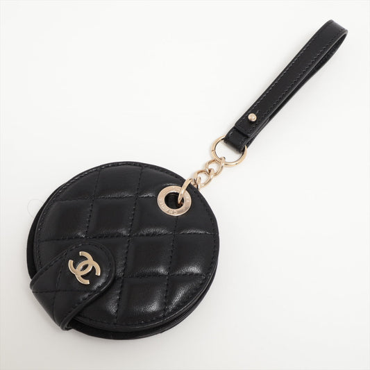 Chanel Matelasse Lambskin Round Luggage Tag Charm Black
