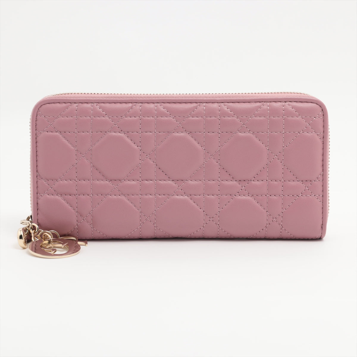 Dior Lady Dior Leather Zip Around Wallet Pink