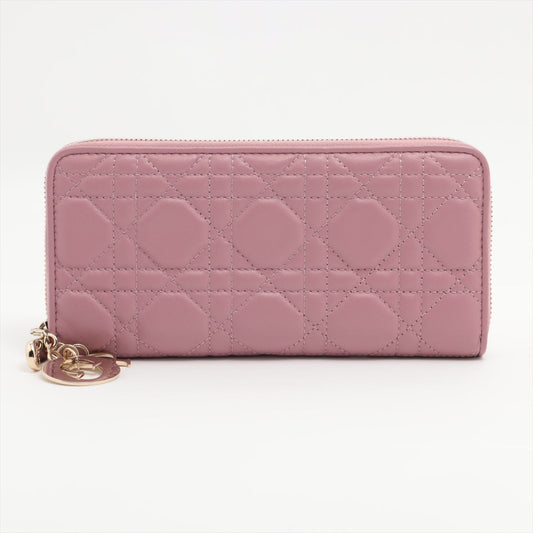 Dior Lady Dior Leather Zip Around Wallet Pink