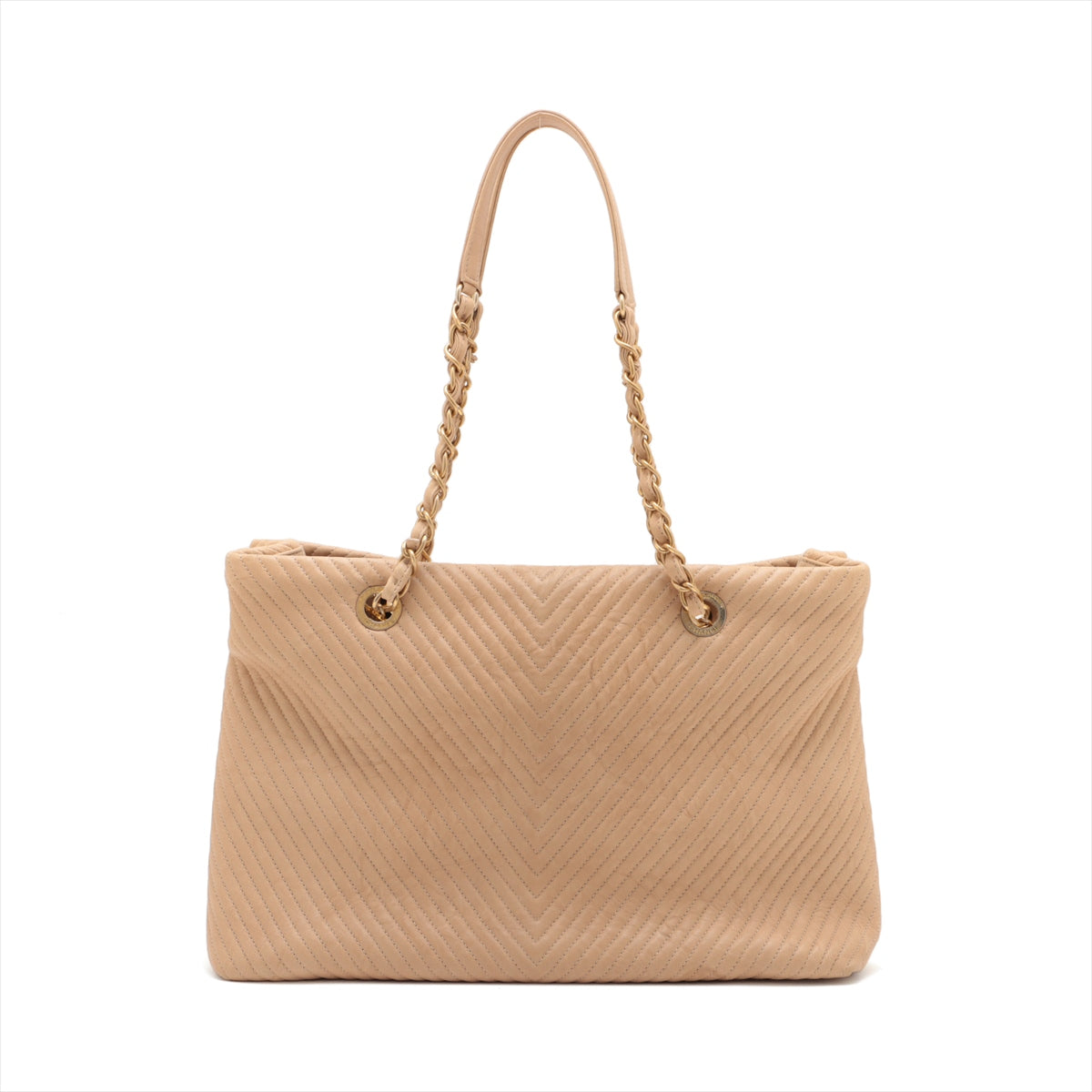 Chanel Chevron Leather Chain Tote Bag Beige