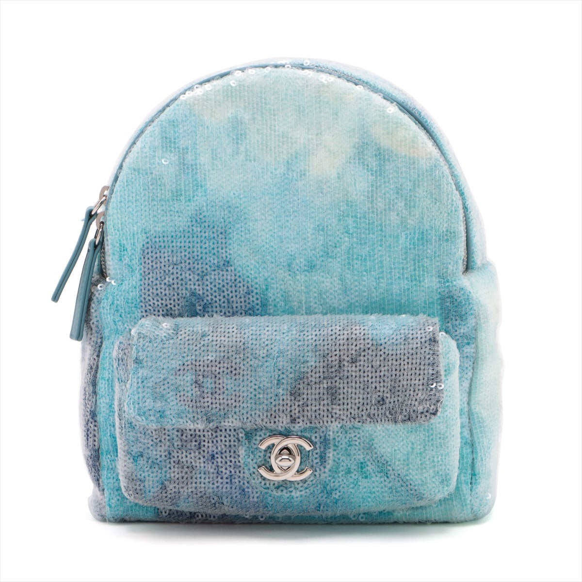 Chanel CC Logo Waterfall Sequins Leather Chain Backpack Light Blue