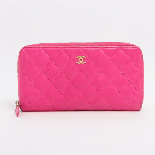Chanel Matelasse Lambskin Zippy Long  Wallet Pink