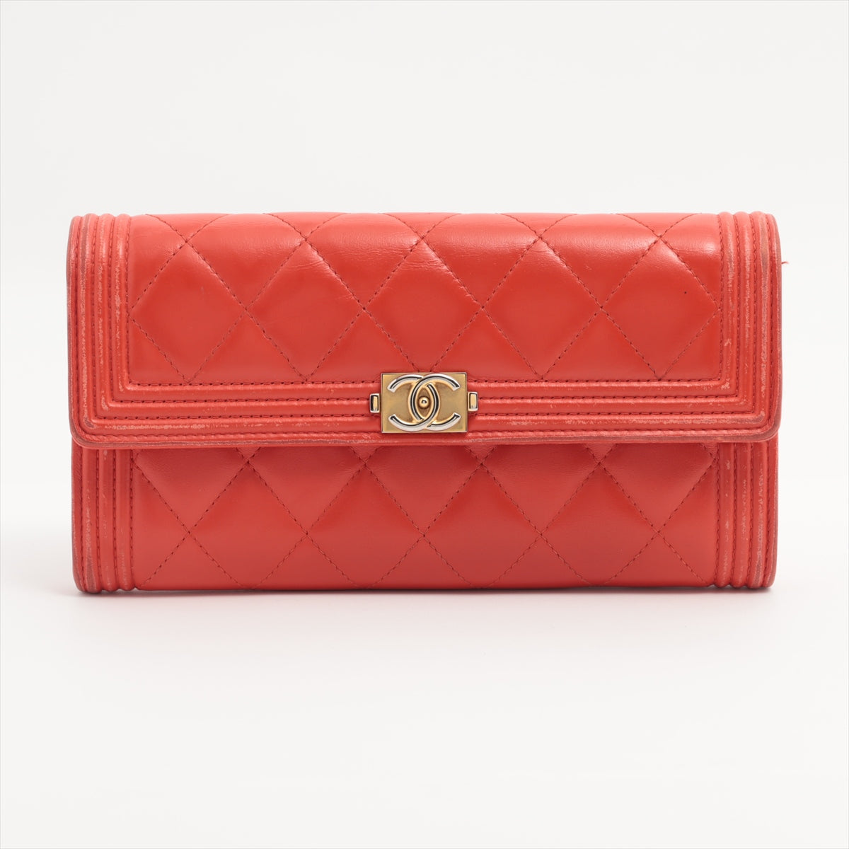 Chanel Boy Matelasse Lambskin Long Wallet Red