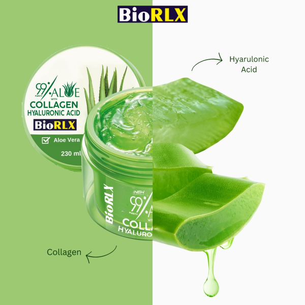 BioRLX 99% Aloe Vera Gel Collagen Hyaluronic Acid 230ml 8.45 fl oz JAR