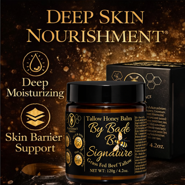 By Bade Signature By Bade  Signature Tallow Honey Balm 4.2 oz (120g) – Grass-Fed Beef Tallow Skin Moisturizer with Raw Honey & Beeswax – Deep Hydration Natural Face & Body Balm – Fast Absorbing Skin B