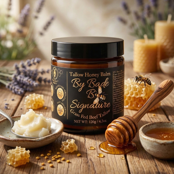 By Bade Signature By Bade  Signature Tallow Honey Balm 4.2 oz (120g) – Grass-Fed Beef Tallow Skin Moisturizer with Raw Honey & Beeswax – Deep Hydration Natural Face & Body Balm – Fast Absorbing Skin B