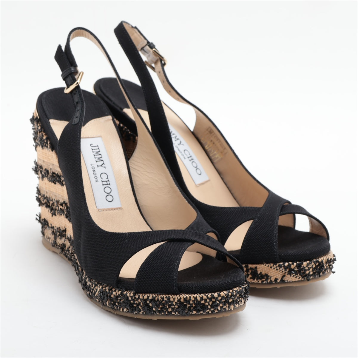 Jimmy Choo Canvas Leather Wedge Sandal Black