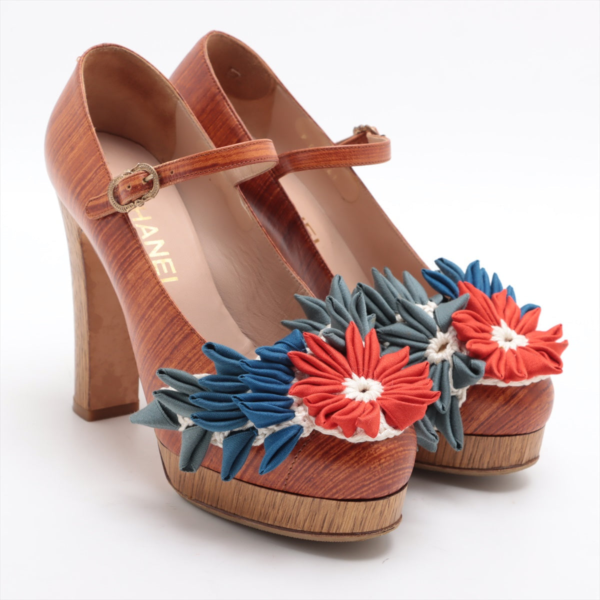 Chanel Rare Multicolor Floral Wood Pumps Limited Edition
