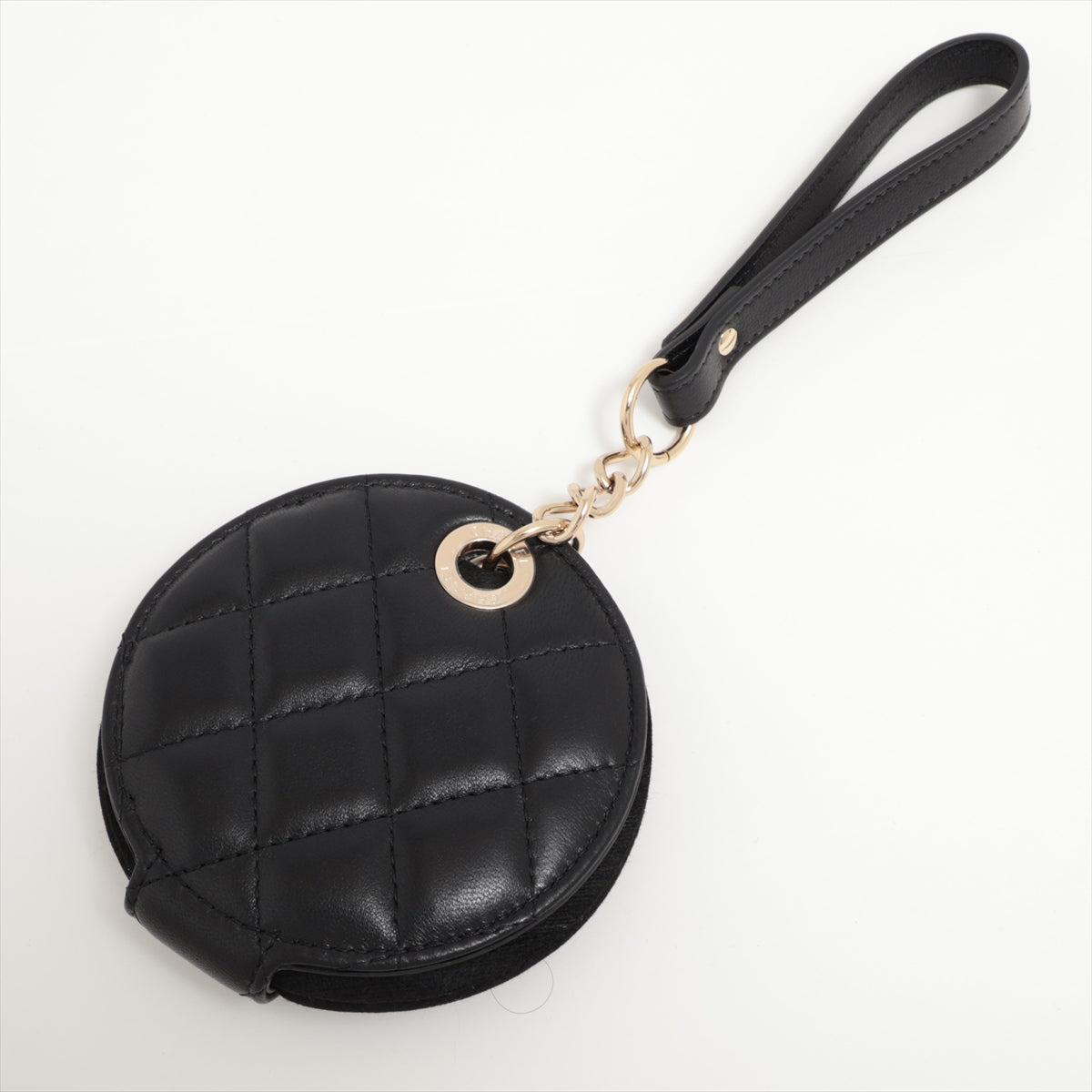 Chanel Matelasse Lambskin Round Luggage Tag Charm Black